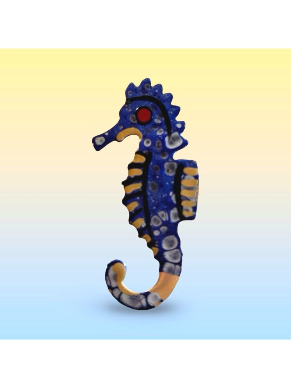 West Germany Seahorse Figurine Ornament With Blue Gold Finish Statement Vintage